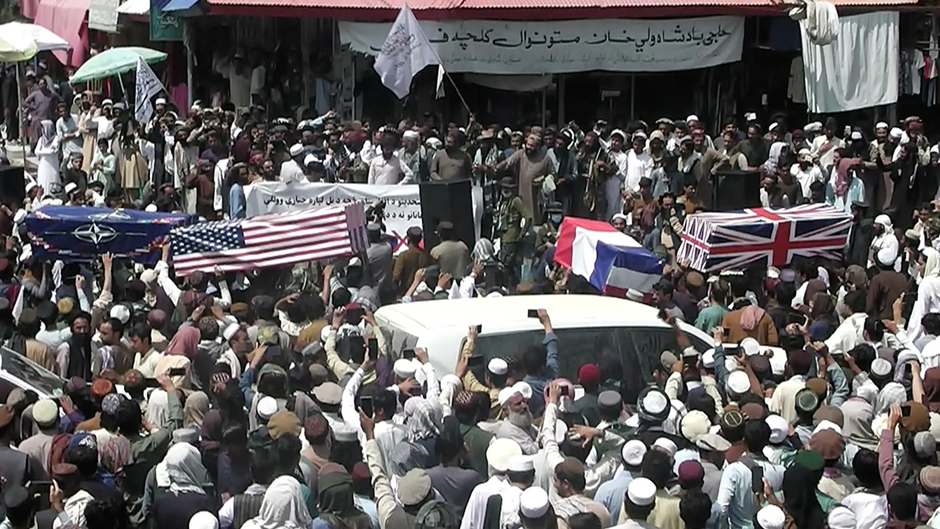 Taliban celebrates with mock funerals for US, Allies