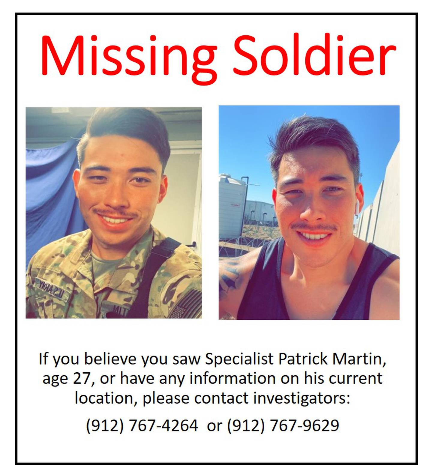 MISSING: 27-year-old Army Spc. Patrick Martin