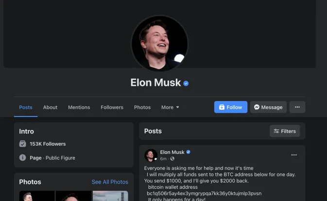 Facebook verified a Bitcoin scammer pretending to be Elon Musk