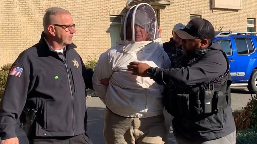 Woman in bee suit arrested for throwing hive at police